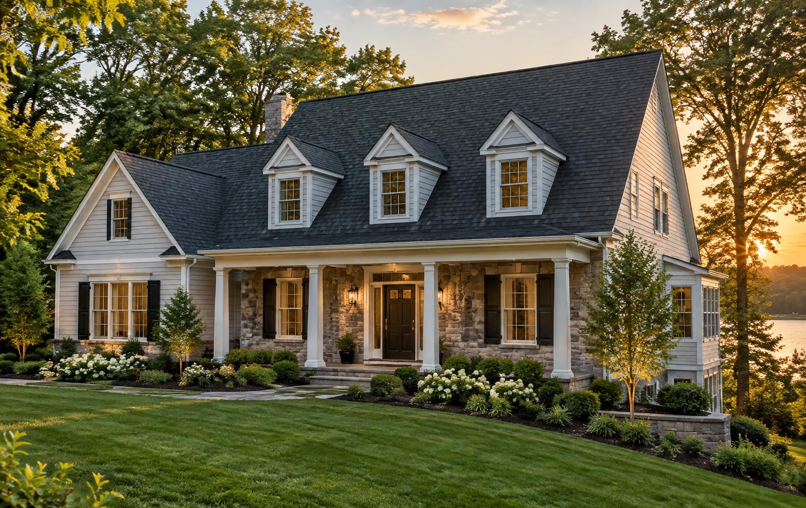 Completed home with a new charcoal roof